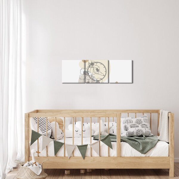 Tablou - Flori bej cu fluture N⁰4 (cu ceas) (90x30 cm)