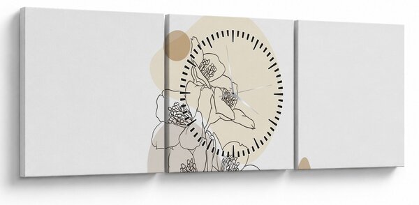 Tablou - Flori bej cu fluture N⁰4 (cu ceas) (90x30 cm)