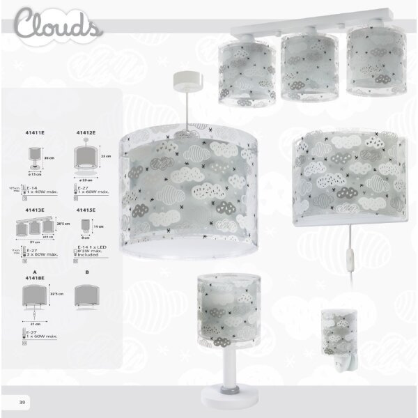 Dalber D-41411E - Lampă de masă copii CLOUDS 1xE14/40W/230V