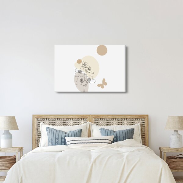 Tablou - Flori bej cu fluture N⁰4 (90x60 cm)