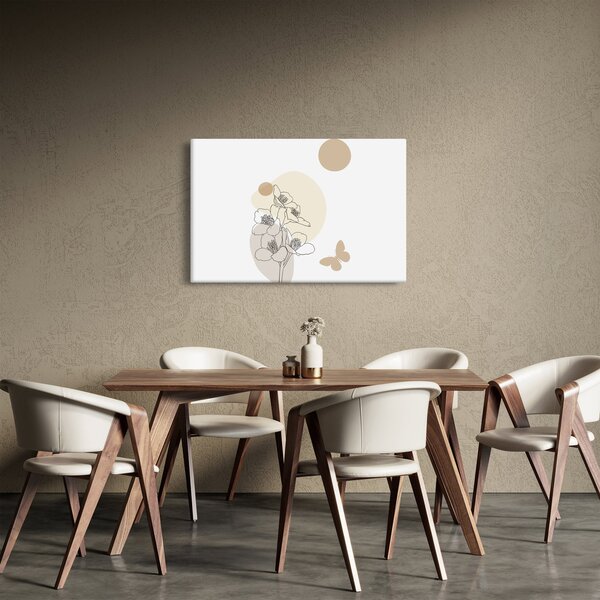 Tablou - Flori bej cu fluture N⁰4 (90x60 cm)
