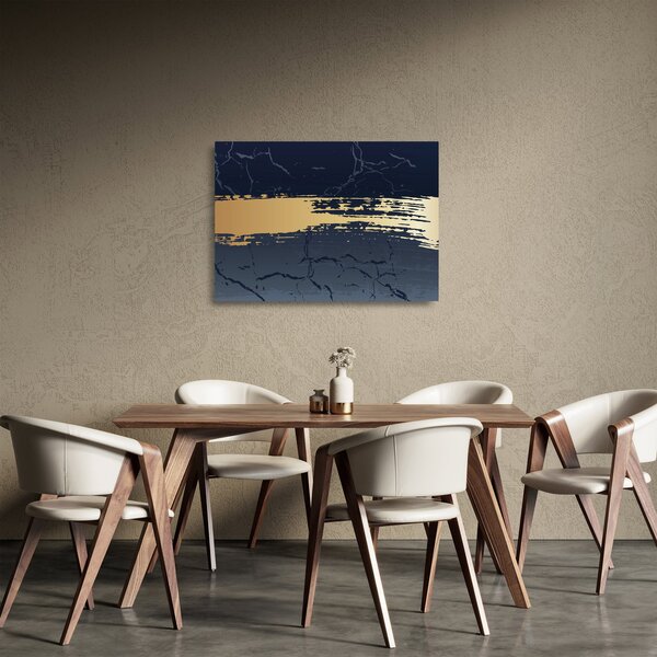 Tablou pe sticlă - Albastru și aur abstracție N⁰2 (70x50 cm)