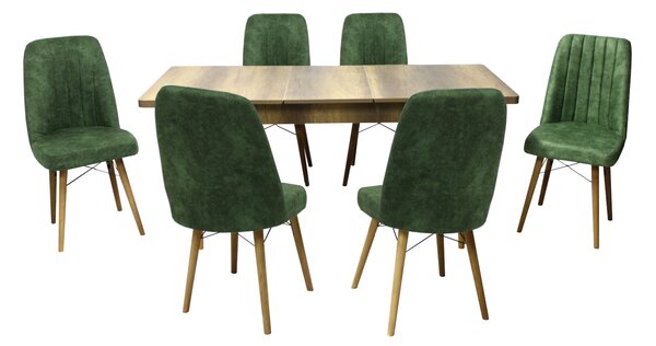 Set masă extensibilă Aris Nuc cu 6 scaune Atena Verde