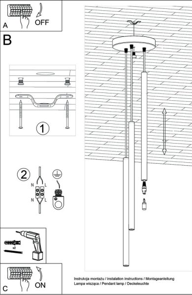 Lustră pe cablu PASTELO 3xG9/12W/230V alb
