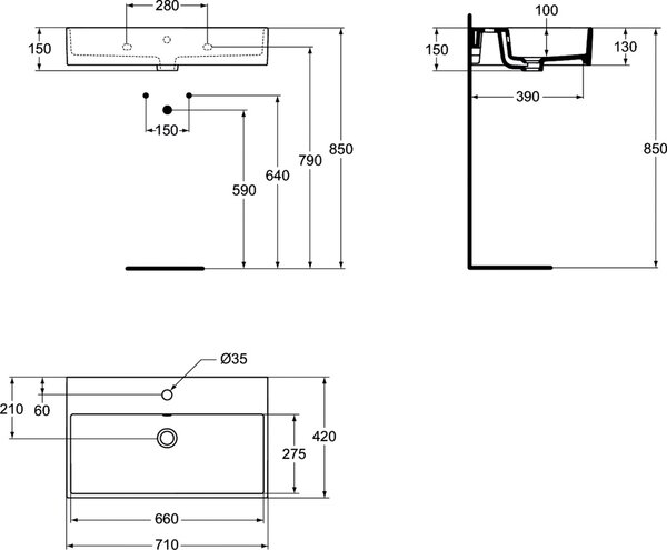 Ideal Standard Strada lavoar 71x42 cm dreptunghiular clasică-de blat alb luciu K078201