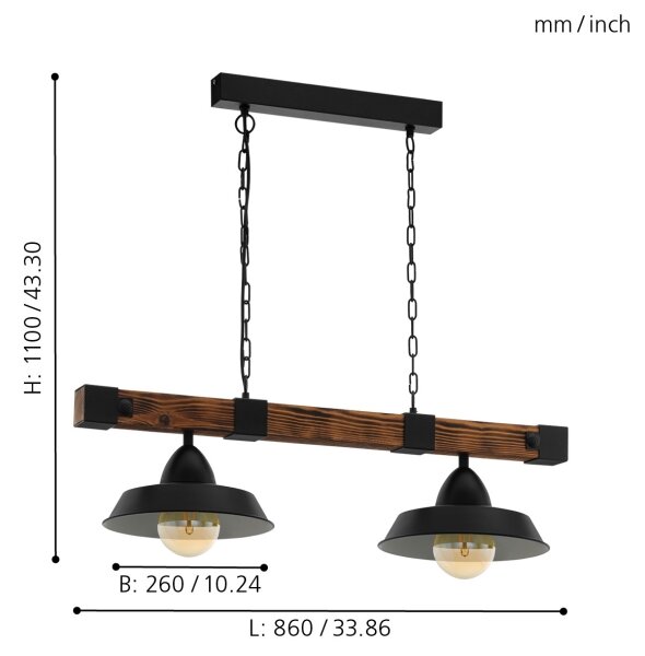 Candelabru pe lanț Eglo OLDBURY 44085, 2xE27/60W/230V