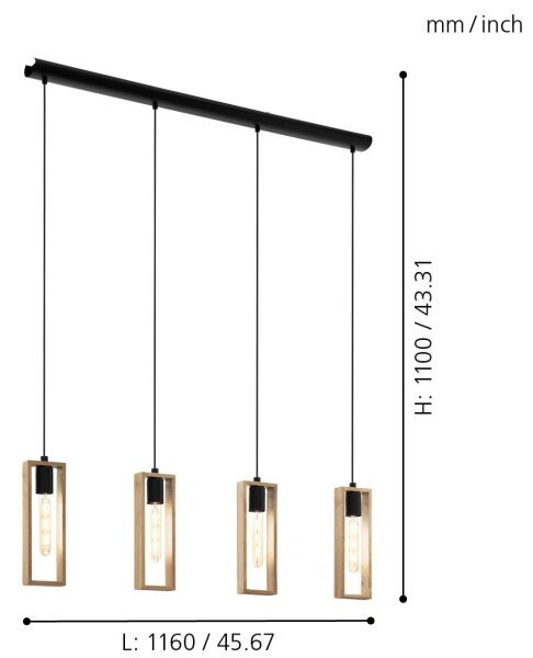 Eglo 44053 - Lustră suspendată pe cablu LITTLETON 4xE27/60W/230V