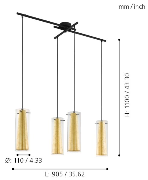 Eglo 97653 - Lustră pe cablu PINTO GOLD 4xE27/60W/230V