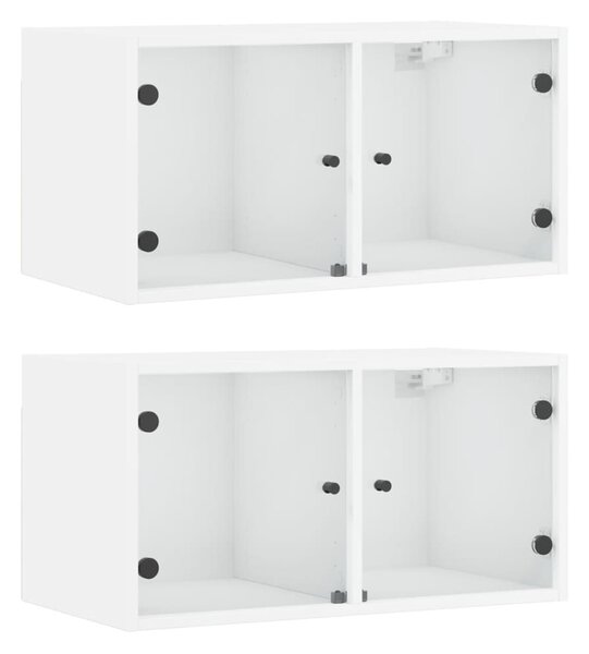 Dulap de perete cu uși din sticlă, 2 buc., alb, 68,5x37x35 cm