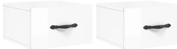 Noptiere de perete, 2 buc., alb extralucios, 35x35x20 cm