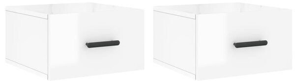 Noptiere de perete, 2 buc., alb extralucios, 35x35x20 cm