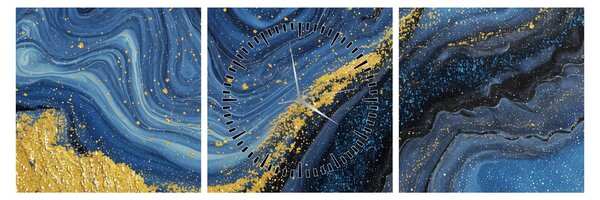 Tablou - Abstracție albastru-aurie (cu ceas) (90x30 cm)