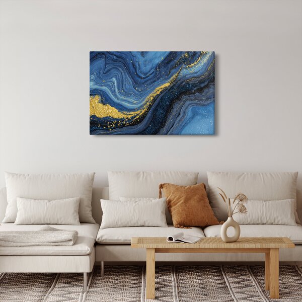 Tablou - Abstracție albastru-aurie (90x60 cm)