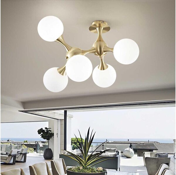 Ideal Lux - Plafonieră NODI 5xE14/28W/230V 50x55 cm alamă/alb