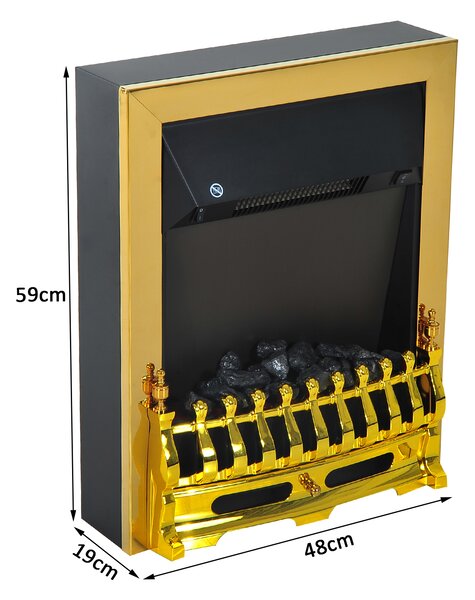 Șemineu Electric Încorporabil sau de Podea 1000-2000W, din Plastic și Metal, Auriu, 48x19x59cm HOMCOM | Aosom RO