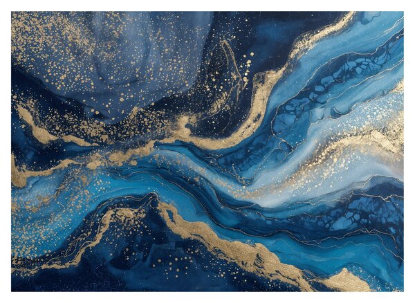 Tablou pe sticlă - Marmură abstractă albastru-aurie (70x50 cm)