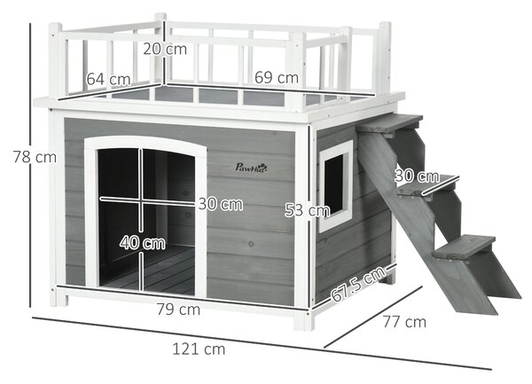 PawHut Cusca Exterior pentru Caini cu Balcon Scări și Picioare Înălțate Rezistentă la Intemperii | Aosom Romania