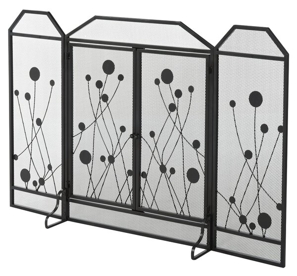 HOMCOM Paravan antiscantei pentru semineu, pliabil, usa magnetica, din metal otel, negru, 125 x 80cm