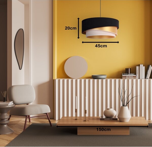Lustră pe cablu Duolla KOBO 1xE27/15W/230V d. 45 cm negru/auriu/crem