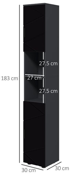 Dulap Baie, Inalt de 183cm cu 2 rafturi deschise si doua dulapuri cu 2 nivele, 30x30x183cm, Negru kleankin | Aosom Romania