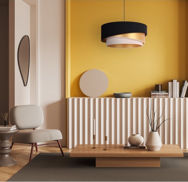 Lustră pe cablu Duolla KOBO 1xE27/15W/230V d. 45 cm negru/auriu/crem