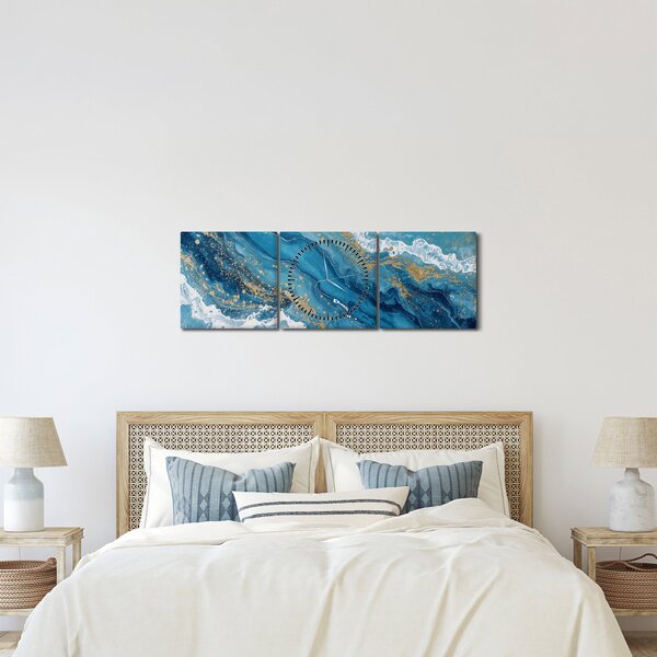 Tablou - Marmură bleu cu aur II. (cu ceas) (90x30 cm)