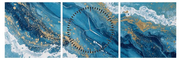 Tablou - Marmură bleu cu aur II. (cu ceas) (90x30 cm)