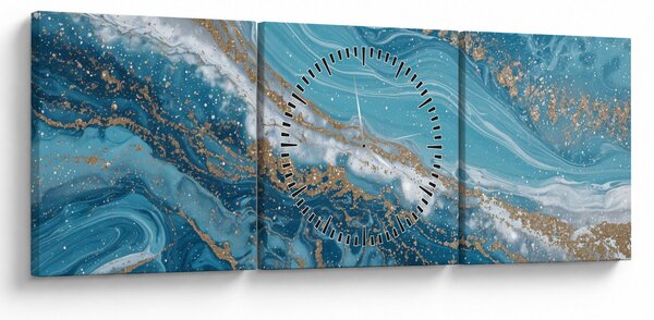 Tablou - Marmură bleu cu aur I. (cu ceas) (90x30 cm)