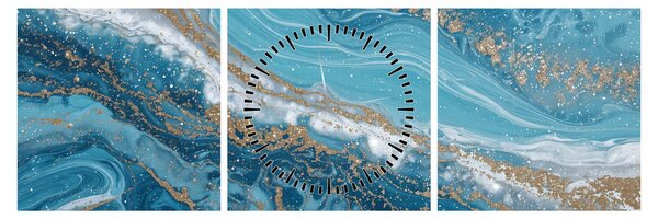 Tablou - Marmură bleu cu aur I. (cu ceas) (90x30 cm)