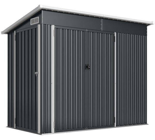 Outsunny Șopron de Grădină 2.68m² din Oțel Galvanizat cu 3 Uși Blocabile, Șopron cu Guri de Aerisire, Acoperiș Înclinat și Mănuși, Depozitare Unelte, 234x132x185 cm, Gri Închis | Aosom Romania
