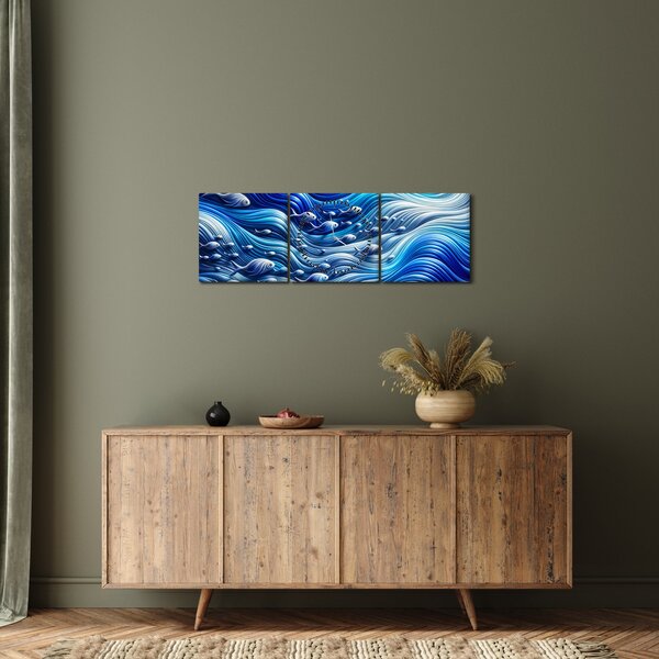 Tablou – Pești în valuri (cu ceas) (90x30 cm)