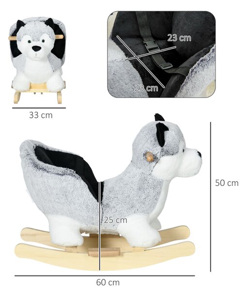 HOMCOM Balansoar Husky din Lemn pentru Copii, Animal de Pluș Gri, 60x33x50cm | Aosom Romania
