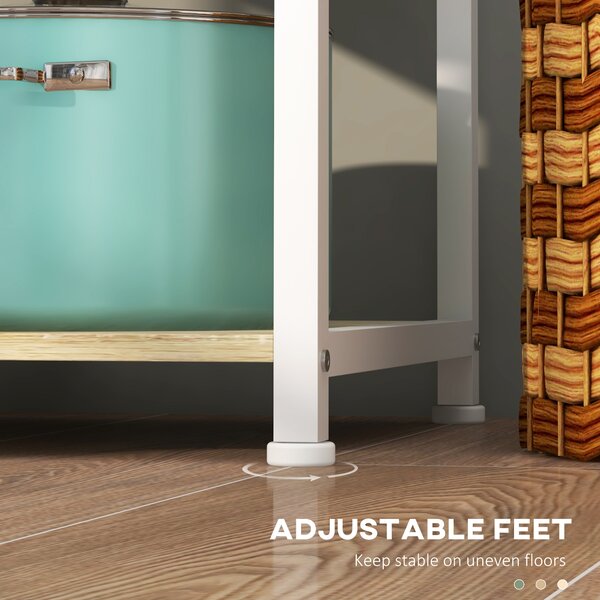Raft de Bucatarie Cuptor cu Microunde, Dulap de Bucatarie cu 4 Rafturi cu Carlige si Cos Plasa, Lemn si Otel 90x40x84.5cm HOMCOM | Aosom RO