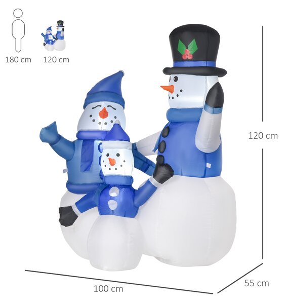 HOMCOM 120cm Oameni de Zapada Gonflabili de Exterior, Luminosi, Decoratiune de Craciun Impermeabila | Aosom Romania