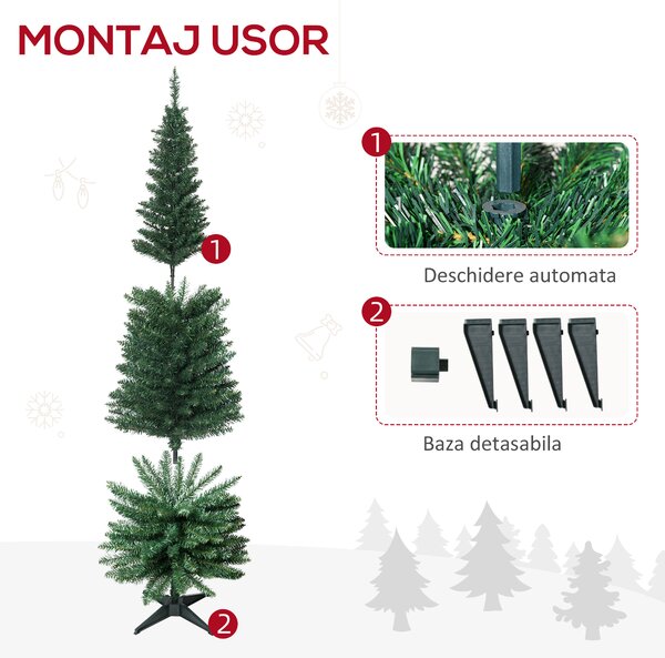 Pom de Craciun 210cm din PVC cu 499 de Ramuri si Baza din Plastic, Design Inalt si Ingust, Φ60x210cm, Verde HOMCOM | Aosom RO