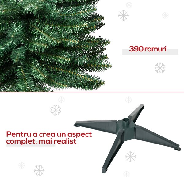 Pom de Craciun 210cm din PVC cu 499 de Ramuri si Baza din Plastic, Design Inalt si Ingust, Φ60x210cm, Verde HOMCOM | Aosom RO