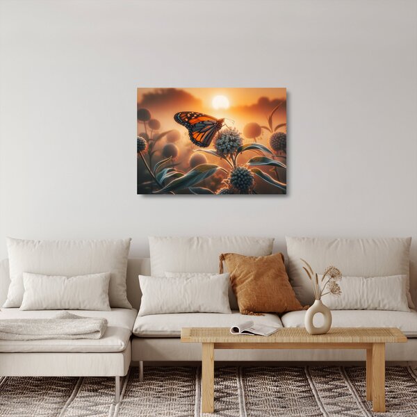 Tablou pe sticlă – Fluture în soare apunând (70x50 cm)