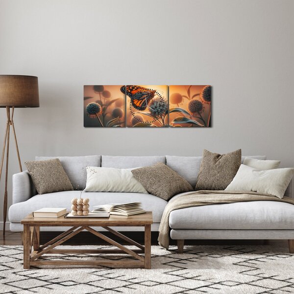 Tablou – Fluture în soare apunând (cu ceas) (90x30 cm)