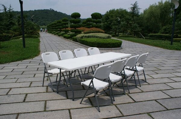 Masa de gradina, pliabila, cadru de otel, 240 cm, alba