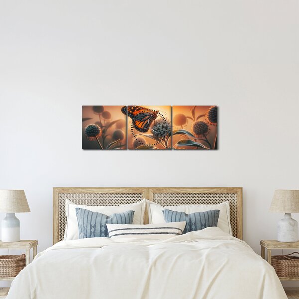 Tablou – Fluture în soare apunând (cu ceas) (90x30 cm)