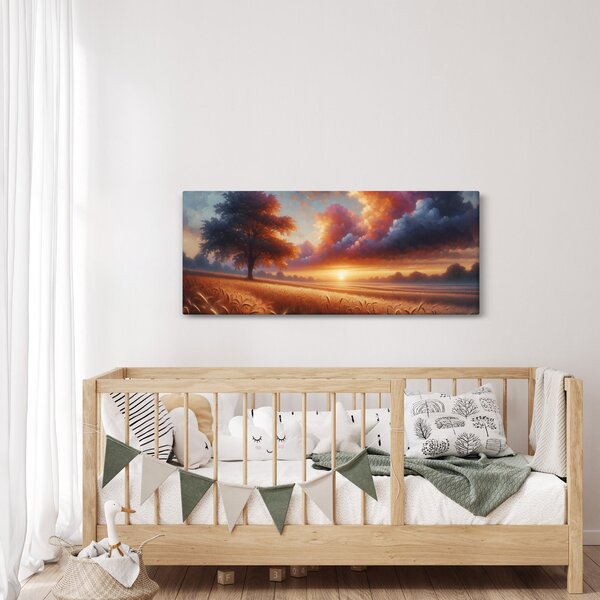 Tablou – Apus de soare pe câmp (120x50 cm)