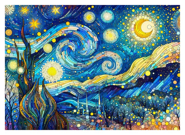 Tablou pe sticlă – Mozaic al nopții înstelate (70x50 cm)