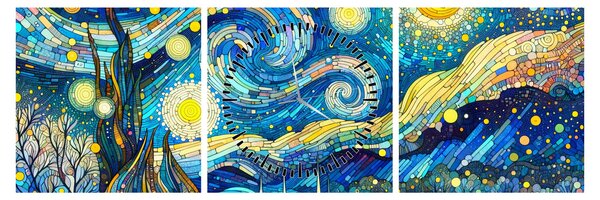 Tablou – Mozaic al nopții înstelate (cu ceas) (90x30 cm)