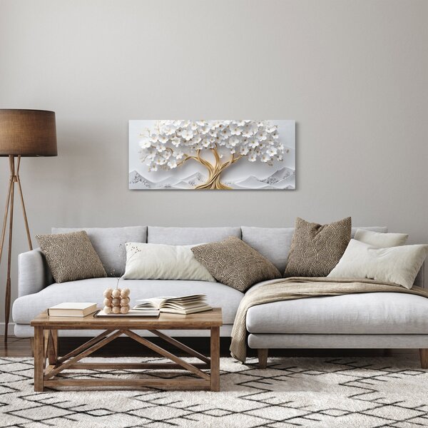 Tablou – Arborele vieții 3D plin de flori (120x50 cm)