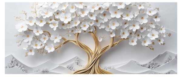 Tablou – Arborele vieții 3D plin de flori (120x50 cm)