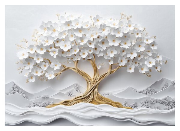 Tablou pe sticlă – Arborele vieții 3D plin de flori (70x50 cm)