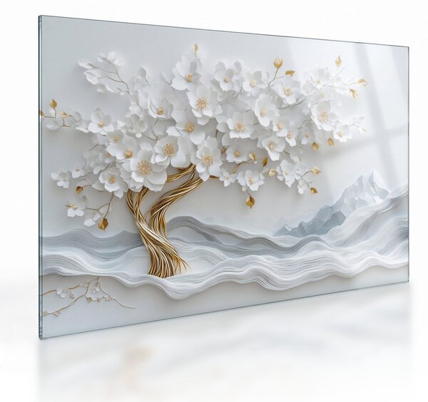 Tablou pe sticlă – Arborele vieții 3D elegant (70x50 cm)