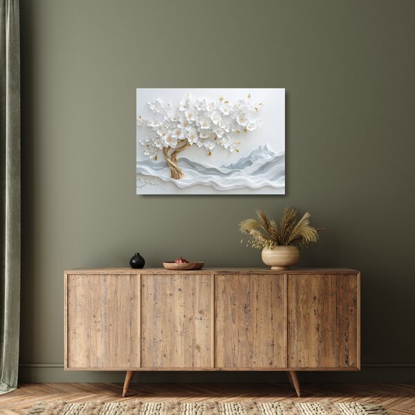 Tablou pe sticlă – Arborele vieții 3D elegant (70x50 cm)