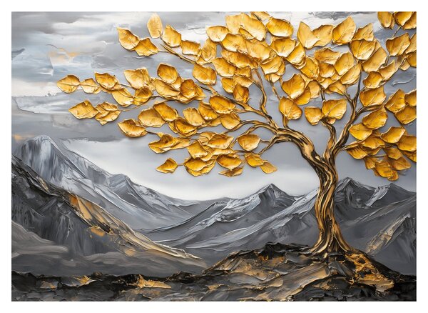 Tablou pe sticlă – Arbore cu frunze aurii (70x50 cm)