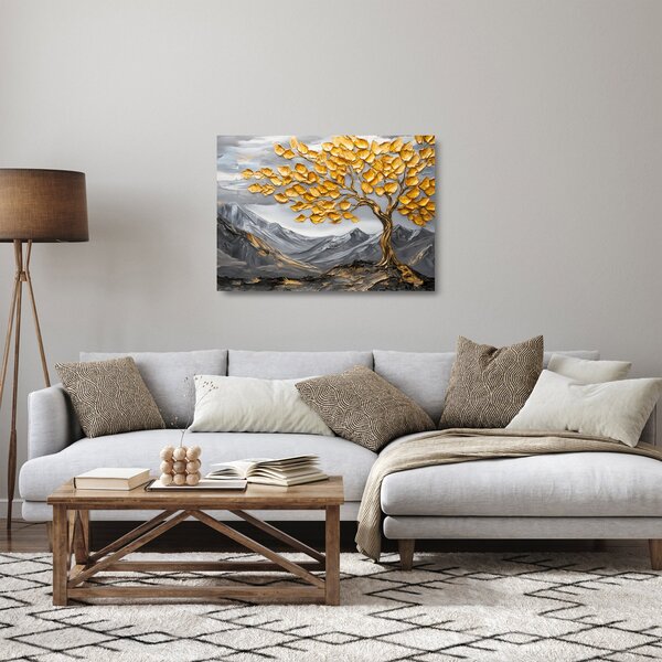 Tablou pe sticlă – Arbore cu frunze aurii (70x50 cm)